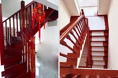 潍城自建别墅中式实木楼梯全屋定制设计效果图